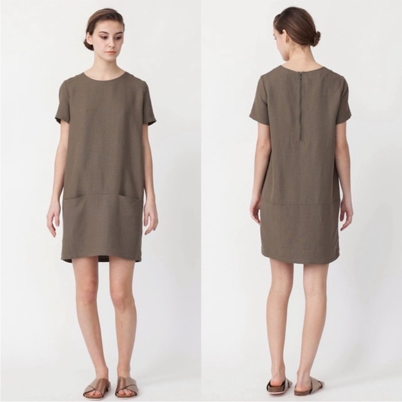 SESSUN hubertus shift dress linen rayon front pockets short sleeves blue size S - Picture 11 of 11